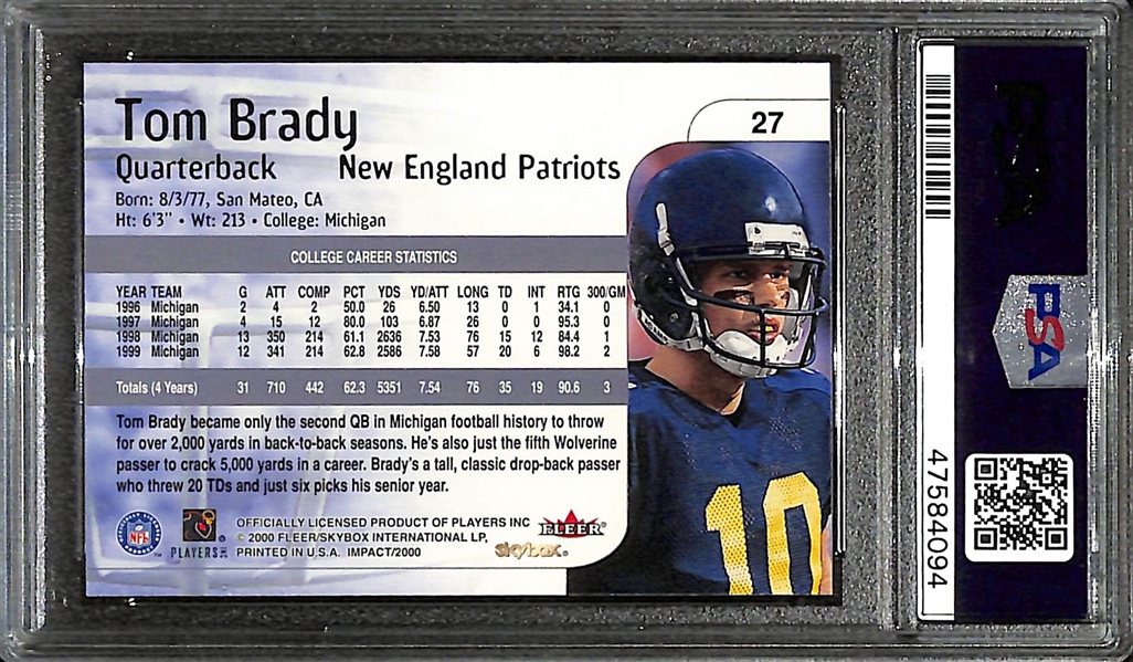 2000 Skybox Impact Tom Brady Rookie Card #27 Graded PSA 10