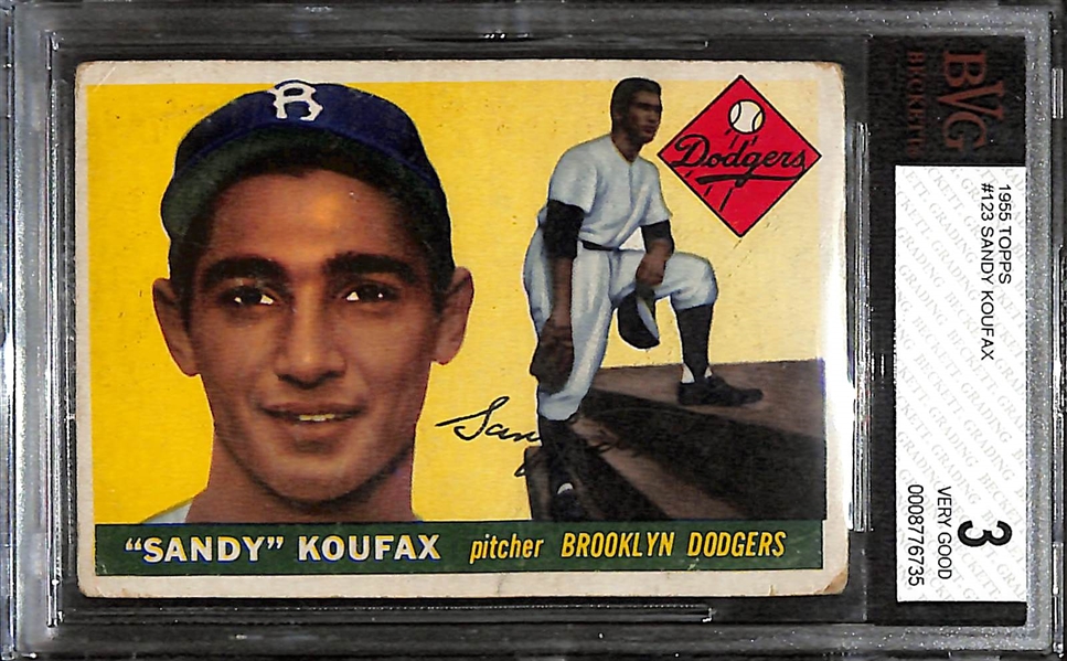 1955 Topps Sandy Koufax Rookie Card #123 Graded Beckett BVG 3