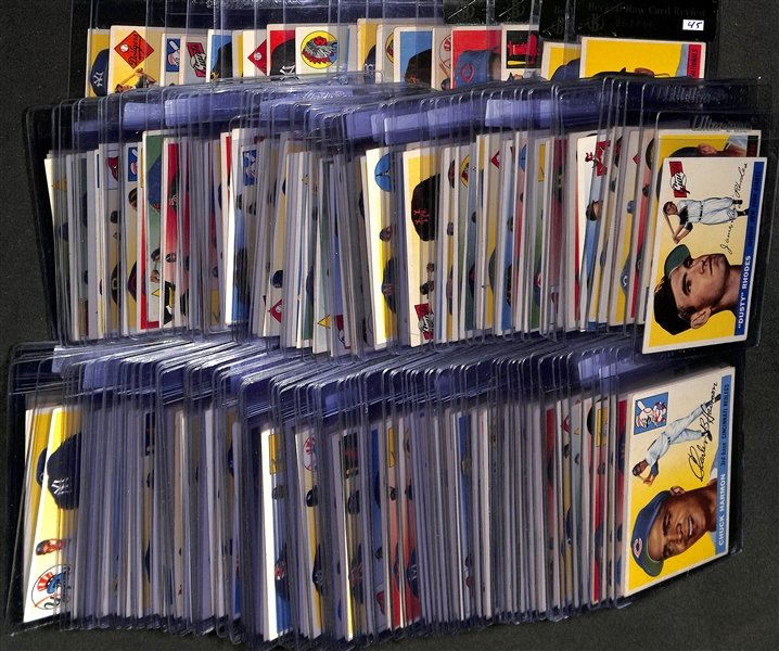 1955 Topps Near Complete Set - 204 of 206 Cards - Missing Koufax and Clemente - Inc. (4) Beckett Raw-Graded Cards Inc. Harmon Killebrew Rookie (BVG 4.5), Hank Aaron (BVG 4.0), Ted Williams (BVG...