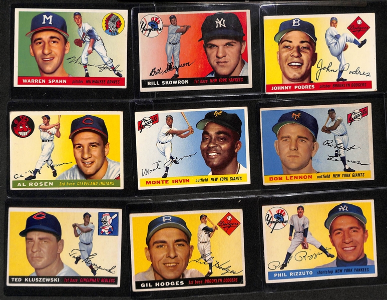 1955 Topps Near Complete Set - 204 of 206 Cards - Missing Koufax and Clemente - Inc. (4) Beckett Raw-Graded Cards Inc. Harmon Killebrew Rookie (BVG 4.5), Hank Aaron (BVG 4.0), Ted Williams (BVG...