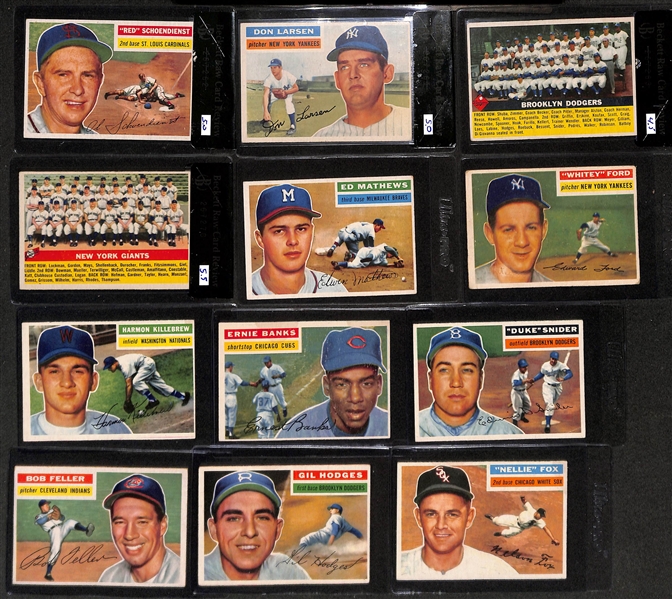1956 Topps Complete Baseball Set (All 342 Cards Inc. Checklists) w. (25) Graded Cards Inc. Clemente (PSA 4.5), Koufax (SGC 4.5), Ted Williams (BVG 4.5), Mays (BVG 3.5), J. Robinson (BVG 3.5),...