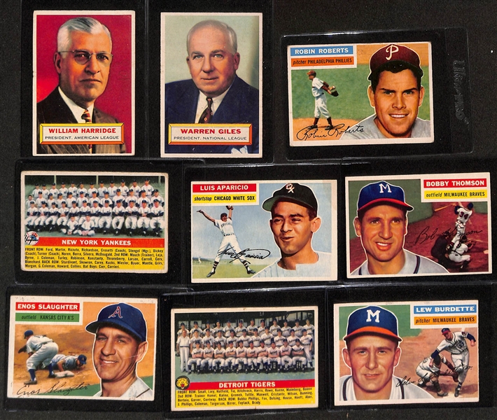 1956 Topps Complete Baseball Set (All 342 Cards Inc. Checklists) w. (25) Graded Cards Inc. Clemente (PSA 4.5), Koufax (SGC 4.5), Ted Williams (BVG 4.5), Mays (BVG 3.5), J. Robinson (BVG 3.5),...