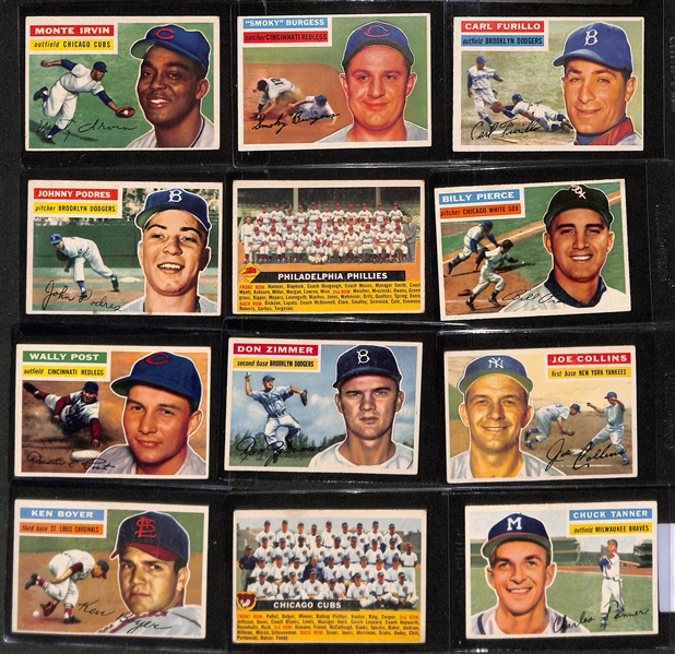1956 Topps Complete Baseball Set (All 342 Cards Inc. Checklists) w. (25) Graded Cards Inc. Clemente (PSA 4.5), Koufax (SGC 4.5), Ted Williams (BVG 4.5), Mays (BVG 3.5), J. Robinson (BVG 3.5),...