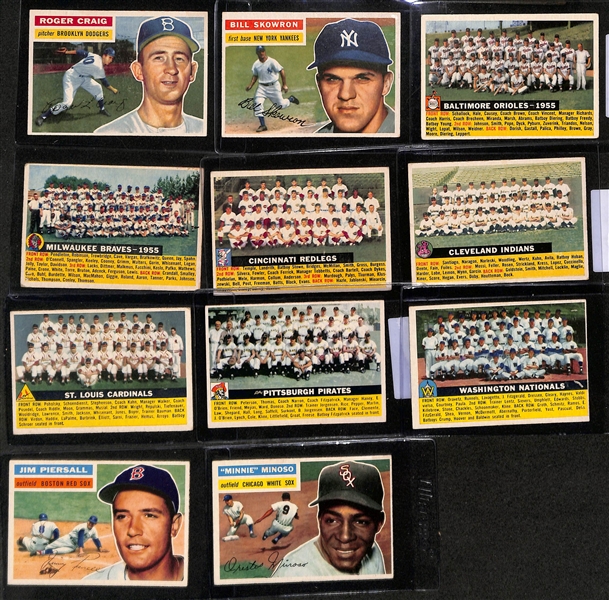 1956 Topps Complete Baseball Set (All 342 Cards Inc. Checklists) w. (25) Graded Cards Inc. Clemente (PSA 4.5), Koufax (SGC 4.5), Ted Williams (BVG 4.5), Mays (BVG 3.5), J. Robinson (BVG 3.5),...