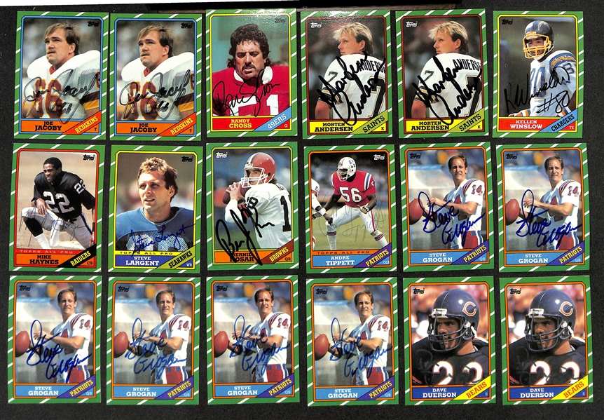 (520+) Signed 1986 Topps Football Cards w. Warren Moon, Dan Fouts, Ronnie Lott, + (JSA Auction Letter)