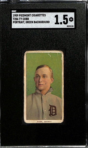 1909 T206 Ty Cobb (Portrait, Geen Background) Piedmont Cigarettes  Graded SGC 1.5