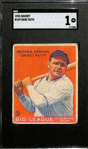 1933 Goudey Babe Ruth #149 Graded SGC 1
