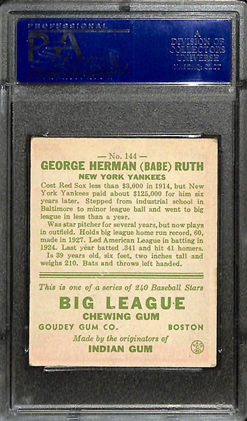 1933 Goudey Babe Ruth #144 Graded PSA 4