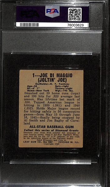 1948 Leaf Joe DiMaggio #1 Graded PSA 3