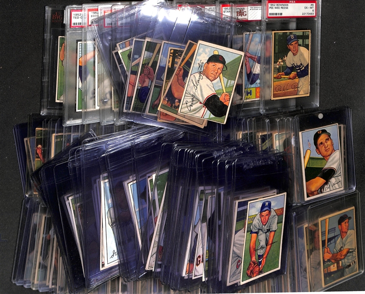 1952 Bowman Near Complete Set (Missing Only Mays and Mantle) - 250 of 252 Cards w. (12) Graded Cards inc. Reese (PSA 6), Snider (BVG 5), Musial (PSA 3), Berra (BVG 2.5), Rizzuto (PSA 4), Campanella...