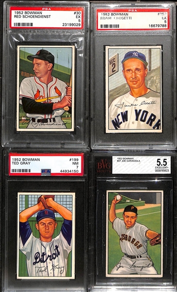 1952 Bowman Near Complete Set (Missing Only Mays and Mantle) - 250 of 252 Cards w. (12) Graded Cards inc. Reese (PSA 6), Snider (BVG 5), Musial (PSA 3), Berra (BVG 2.5), Rizzuto (PSA 4), Campanella...