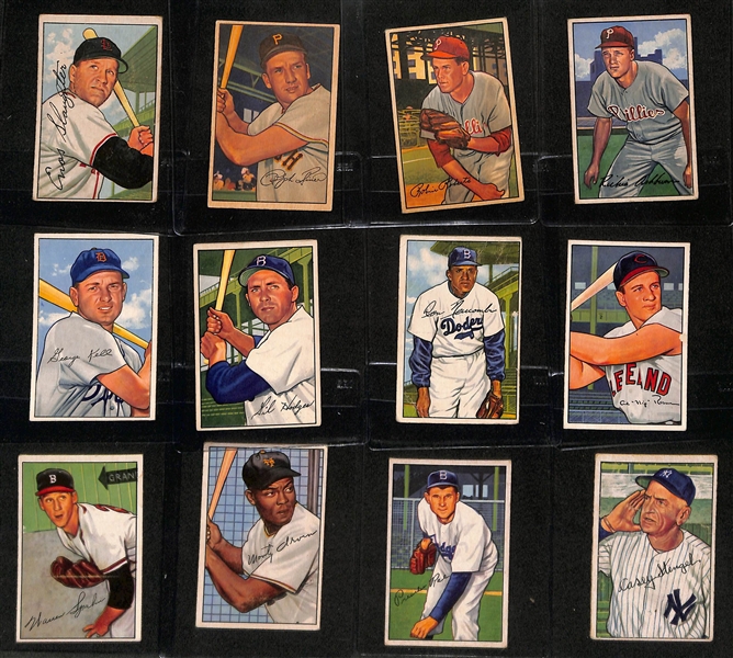 1952 Bowman Near Complete Set (Missing Only Mays and Mantle) - 250 of 252 Cards w. (12) Graded Cards inc. Reese (PSA 6), Snider (BVG 5), Musial (PSA 3), Berra (BVG 2.5), Rizzuto (PSA 4), Campanella...