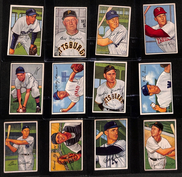1952 Bowman Near Complete Set (Missing Only Mays and Mantle) - 250 of 252 Cards w. (12) Graded Cards inc. Reese (PSA 6), Snider (BVG 5), Musial (PSA 3), Berra (BVG 2.5), Rizzuto (PSA 4), Campanella...