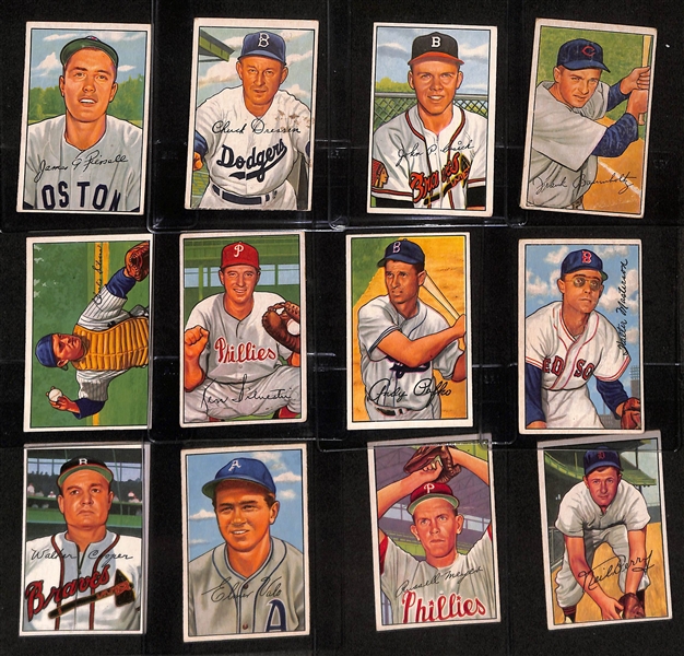 1952 Bowman Near Complete Set (Missing Only Mays and Mantle) - 250 of 252 Cards w. (12) Graded Cards inc. Reese (PSA 6), Snider (BVG 5), Musial (PSA 3), Berra (BVG 2.5), Rizzuto (PSA 4), Campanella...