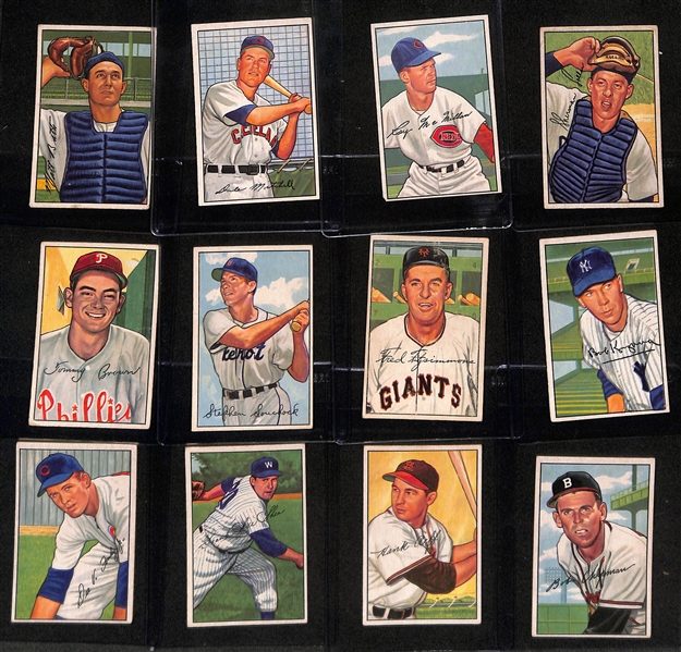 1952 Bowman Near Complete Set (Missing Only Mays and Mantle) - 250 of 252 Cards w. (12) Graded Cards inc. Reese (PSA 6), Snider (BVG 5), Musial (PSA 3), Berra (BVG 2.5), Rizzuto (PSA 4), Campanella...