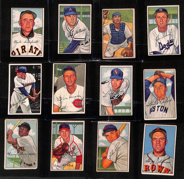 1952 Bowman Near Complete Set (Missing Only Mays and Mantle) - 250 of 252 Cards w. (12) Graded Cards inc. Reese (PSA 6), Snider (BVG 5), Musial (PSA 3), Berra (BVG 2.5), Rizzuto (PSA 4), Campanella...