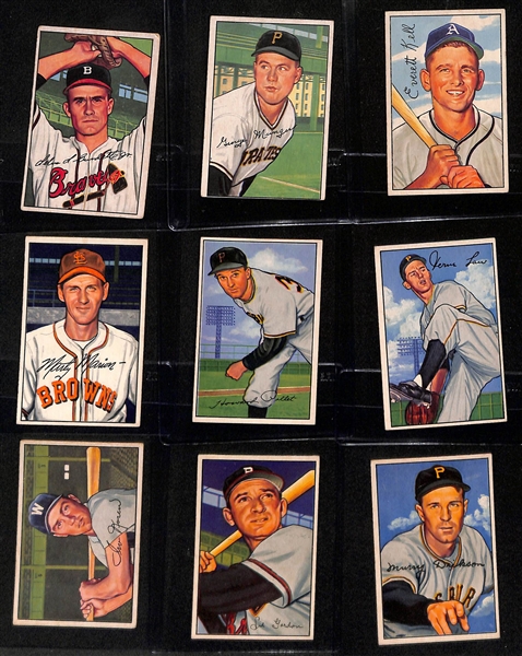 1952 Bowman Near Complete Set (Missing Only Mays and Mantle) - 250 of 252 Cards w. (12) Graded Cards inc. Reese (PSA 6), Snider (BVG 5), Musial (PSA 3), Berra (BVG 2.5), Rizzuto (PSA 4), Campanella...