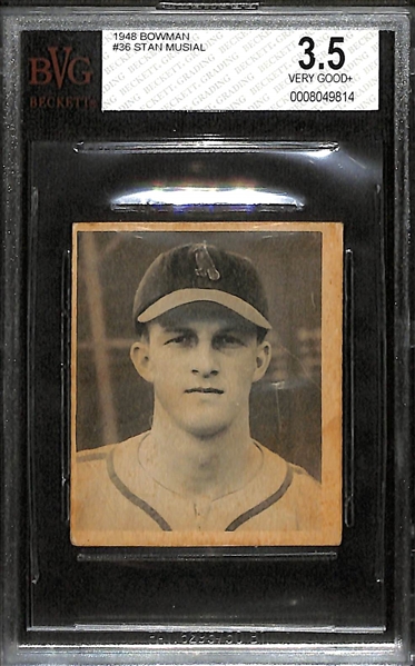1948 Bowman Stan Musial Rookie Card #36 Graded Beckett BVG 3.5
