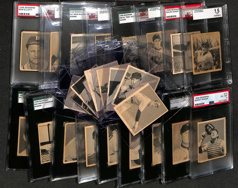 1948 Bowman Starter Set (27 of 48 Cards in the Set - 18 are Graded - Loaded w. Rookie!) w. Yogi Berra Rookie (BVG 1.5), Kiner Rookie (PSA 4.5), Thomson Rookie (BVG 3.5), Schoendienst Rookie (SGC...