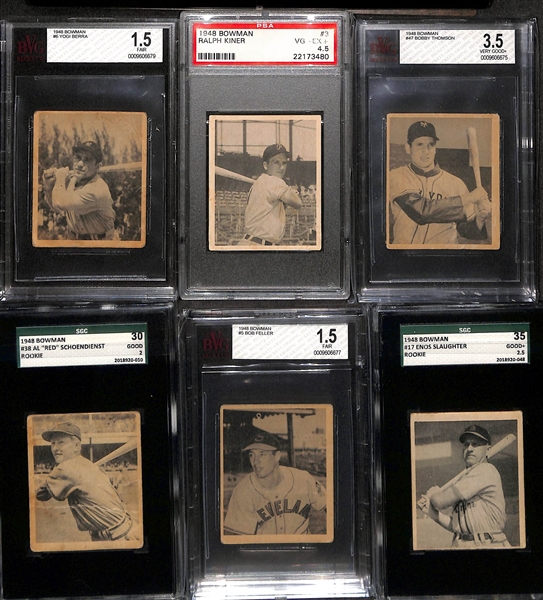 1948 Bowman Starter Set (27 of 48 Cards in the Set - 18 are Graded - Loaded w. Rookie!) w. Yogi Berra Rookie (BVG 1.5), Kiner Rookie (PSA 4.5), Thomson Rookie (BVG 3.5), Schoendienst Rookie (SGC...
