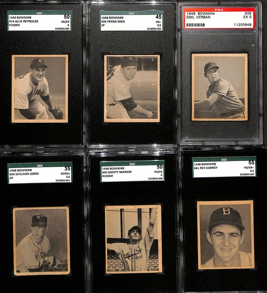 1948 Bowman Starter Set (27 of 48 Cards in the Set - 18 are Graded - Loaded w. Rookie!) w. Yogi Berra Rookie (BVG 1.5), Kiner Rookie (PSA 4.5), Thomson Rookie (BVG 3.5), Schoendienst Rookie (SGC...