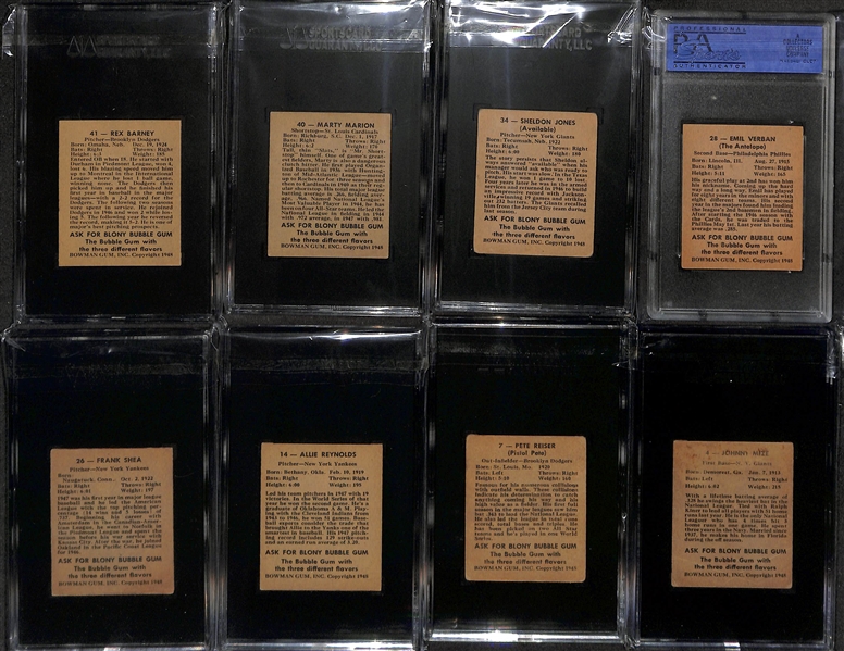 1948 Bowman Starter Set (27 of 48 Cards in the Set - 18 are Graded - Loaded w. Rookie!) w. Yogi Berra Rookie (BVG 1.5), Kiner Rookie (PSA 4.5), Thomson Rookie (BVG 3.5), Schoendienst Rookie (SGC...