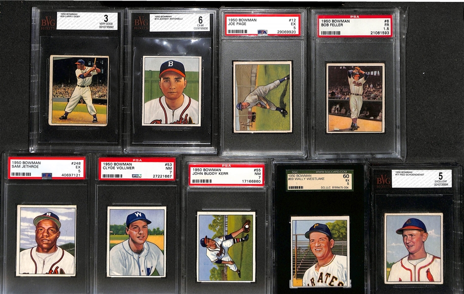 1950 Bowman Baseball Card Set (Missing Jackie Robinson - 251 of 252 Cards in the Set) w. (17) Graded Cards Inc. Berra (BVG 3.5), Campanella (BVG 4.5), Hodges (BVG 4), Rizzuto (BVG 4), Reese (BVG...