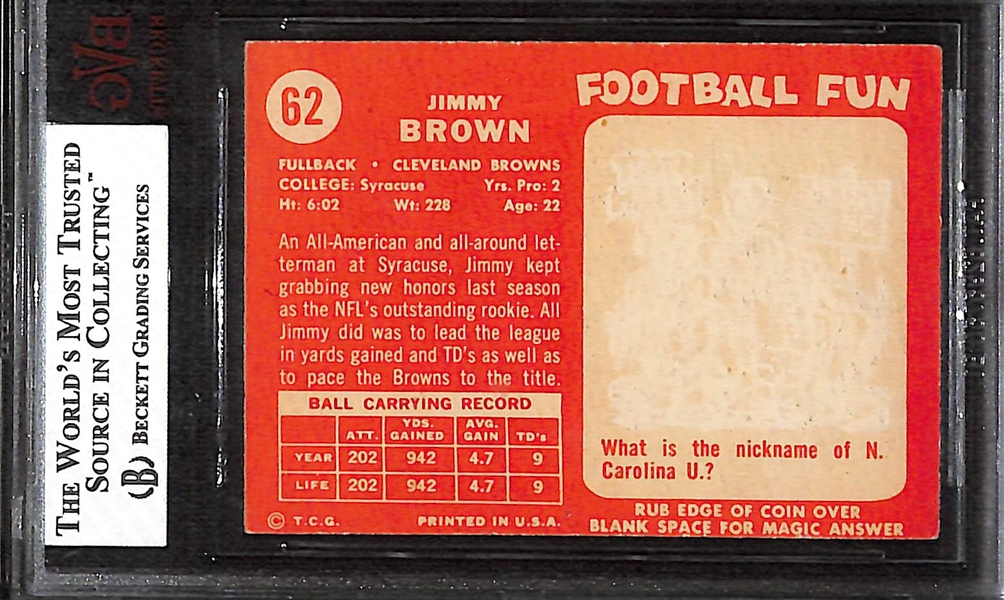 1958 Topps Football Jim Brown Rookie Card #62 Graded BVG 5