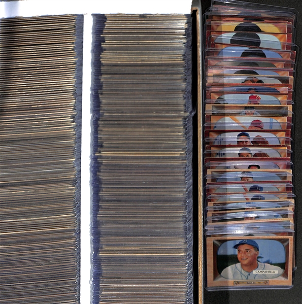 Lot of (330) Assorted 1955 Bowman Baseball Cards w. Roy Campenella & Ernie Banks
