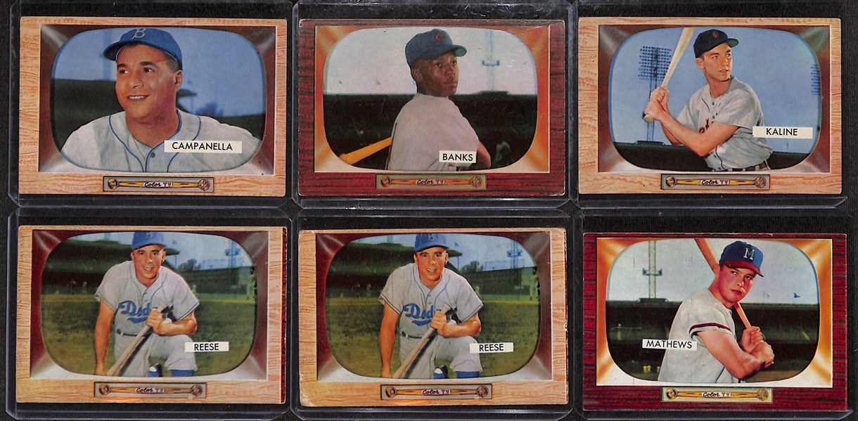 Lot of (330) Assorted 1955 Bowman Baseball Cards w. Roy Campenella & Ernie Banks