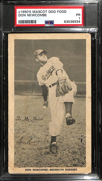 RARE Early 1950s Don Newcombe Mascot Dog Food Card (Only 3 Known to Exist) Graded PSA 1