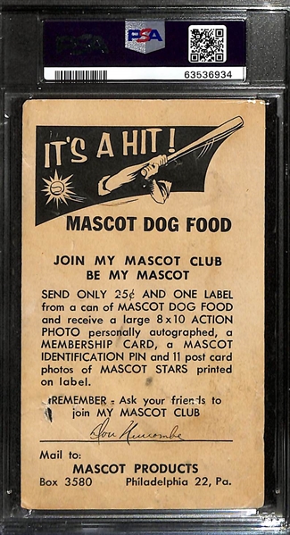 RARE Early 1950s Don Newcombe Mascot Dog Food Card (Only 3 Known to Exist) Graded PSA 1