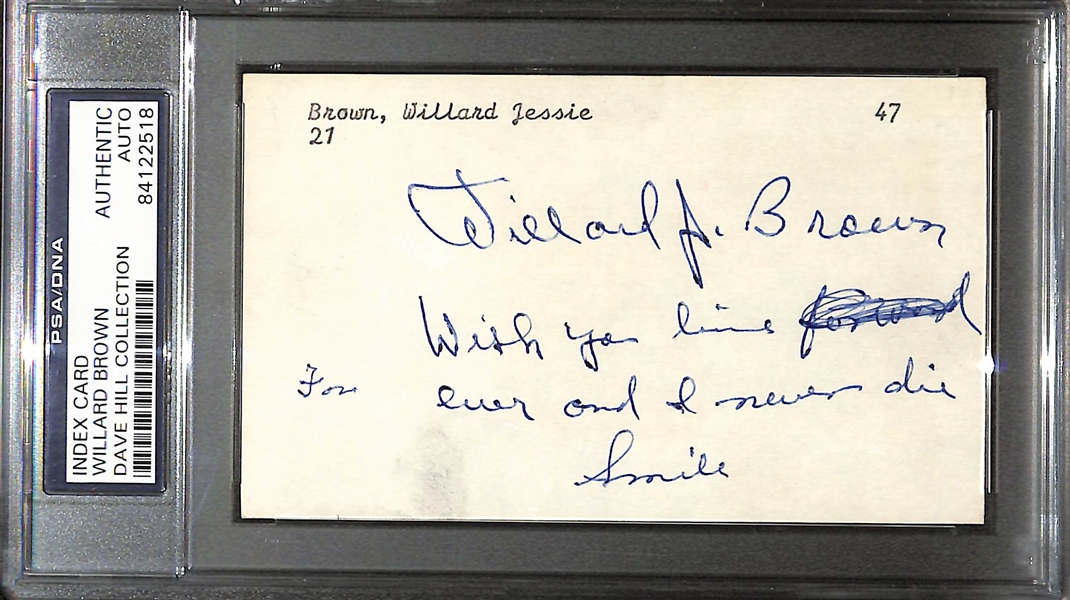 Rare Baseball HOFer Willard Home Run Brown Signed Index Card - Legendary Negro League Power Hitter (1st African-American to Hit a HR in the AL)