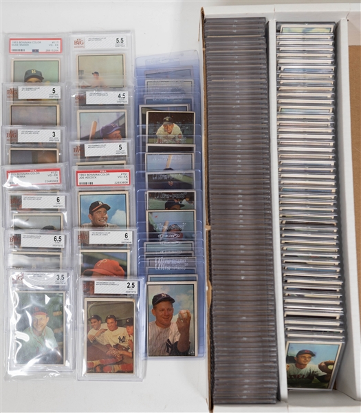 1953 Bowman Color Baseball Card Set (Only Missing Mickey Mantle #59) - 159 of 160 Cards Inc. All 31 High #s - w. (13) Graded Cards Inc. Musial (BVG 3.5), Spahn (BVG 6.5), Mathews (BVG 6), Berra...