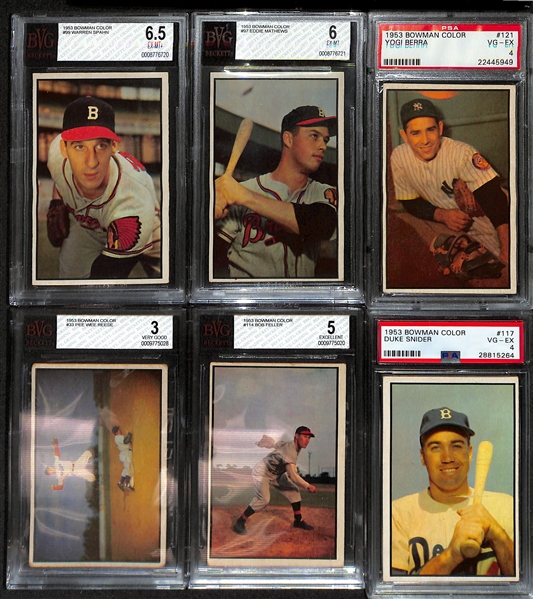 1953 Bowman Color Baseball Card Set (Only Missing Mickey Mantle #59) - 159 of 160 Cards Inc. All 31 High #s - w. (13) Graded Cards Inc. Musial (BVG 3.5), Spahn (BVG 6.5), Mathews (BVG 6), Berra...