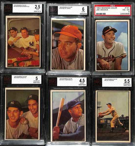 1953 Bowman Color Baseball Card Set (Only Missing Mickey Mantle #59) - 159 of 160 Cards Inc. All 31 High #s - w. (13) Graded Cards Inc. Musial (BVG 3.5), Spahn (BVG 6.5), Mathews (BVG 6), Berra...