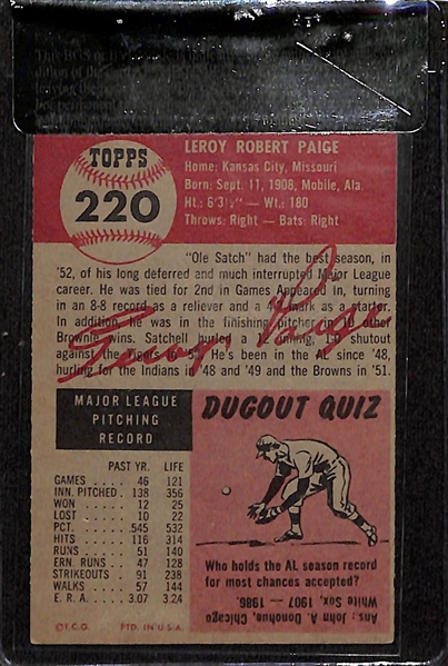 1953 Topps Satchell Paige #220 Beckett Raw Card Review BVG 5.0
