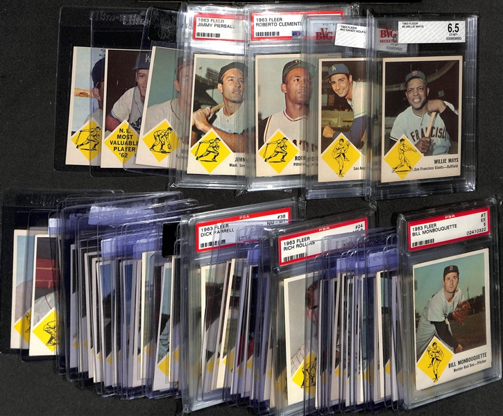 1963 Fleer Baseball Card Complete Set of 66 Cards w. Willie Mays BVG 6.5 & Sandy Koufax BVG 6 (No Checklist Card)