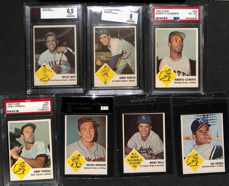 1963 Fleer Baseball Card Complete Set of 66 Cards w. Willie Mays BVG 6.5 & Sandy Koufax BVG 6 (No Checklist Card)