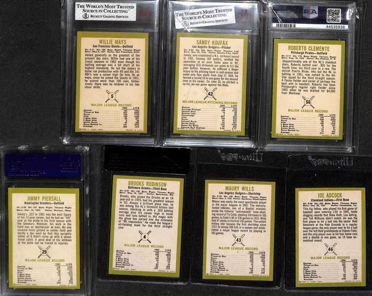 1963 Fleer Baseball Card Complete Set of 66 Cards w. Willie Mays BVG 6.5 & Sandy Koufax BVG 6 (No Checklist Card)