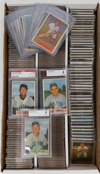 1954 Bowman Baseball Card Baseball Card Set (All 224 Cards in the Set) w. Mickey Mantle #65 (BVG 4), Ted Williams (PSA 4), & Yogi Berra #161 (BVG 4)