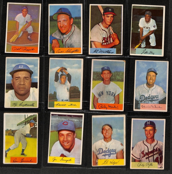 1954 Bowman Baseball Card Baseball Card Set (All 224 Cards in the Set) w. Mickey Mantle #65 (BVG 4), Ted Williams (PSA 4), & Yogi Berra #161 (BVG 4)