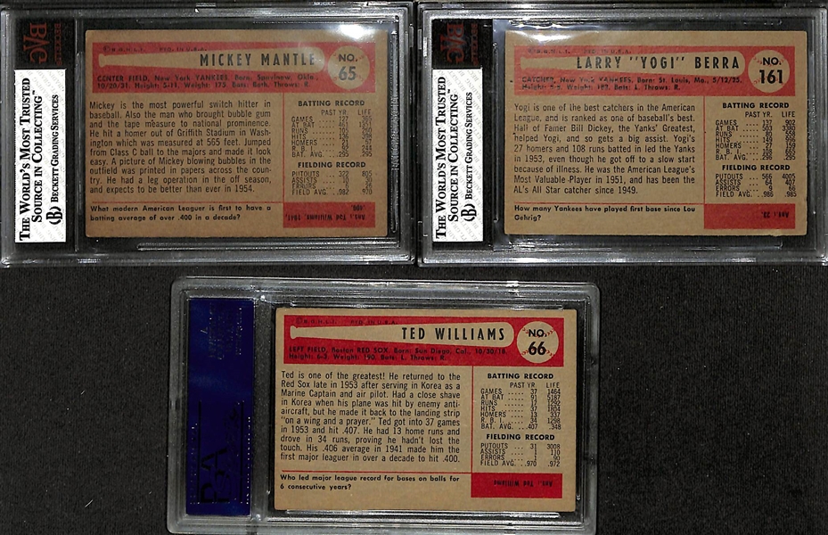1954 Bowman Baseball Card Baseball Card Set (All 224 Cards in the Set) w. Mickey Mantle #65 (BVG 4), Ted Williams (PSA 4), & Yogi Berra #161 (BVG 4)