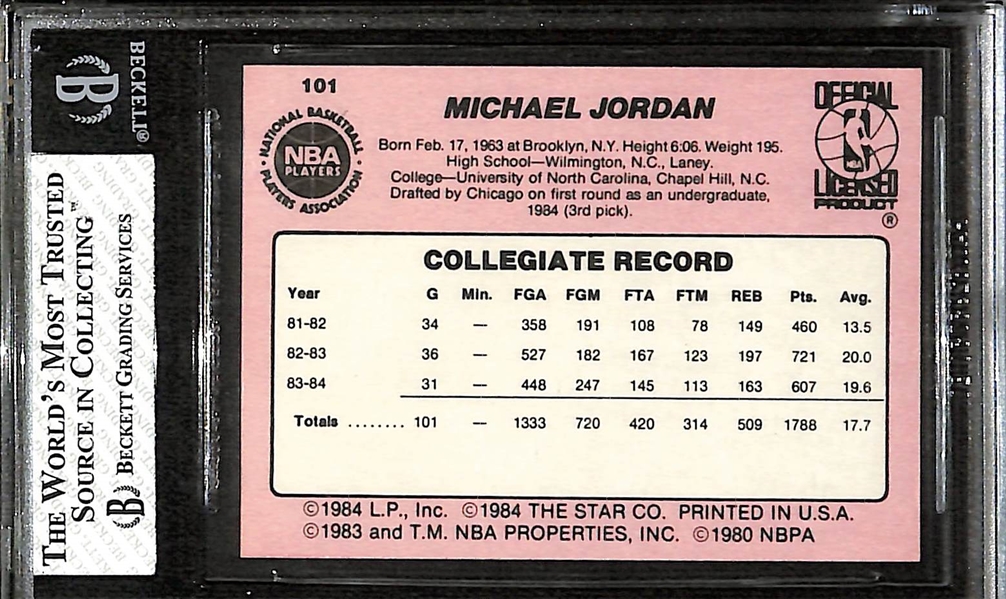 1984-85 Star Michael Jordan True Rookie Card #101 Graded Beckett BGS 8 (Subgrades Include the Following: 9.5 for Edges, 9.0 for Surface, 9.0 for Corners, and 7.5 for Centering)