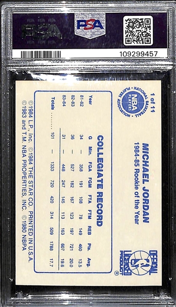 1985 Star Michael Jordan Rookie - Last 11 Rookie of the Years (ROYs) #1 Graded PSA 8 (Only 4 Graded Higher)