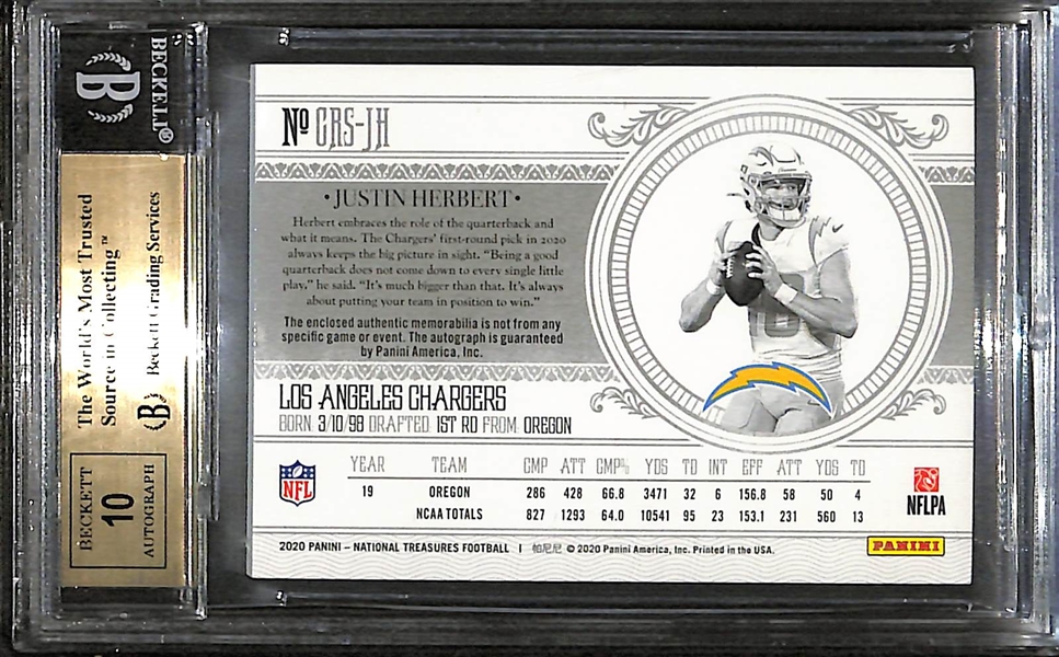 2020 National Treasures Justin Hebert Crossover Rookie Patch Autograph Graded BGS 9.5 (#/99)