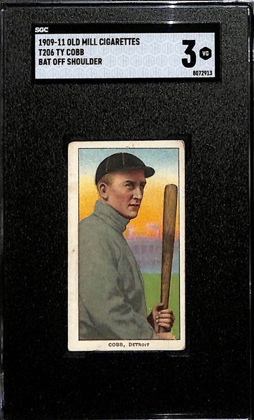 1909-11 T206 Old Mill Cigarettes Ty Cobb (Bat Off Shoulder) Graded SGC 3