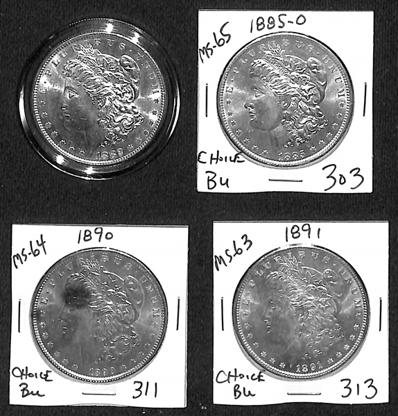 Lot of (4) Morgan Silver Dollars from 1882 to 1891