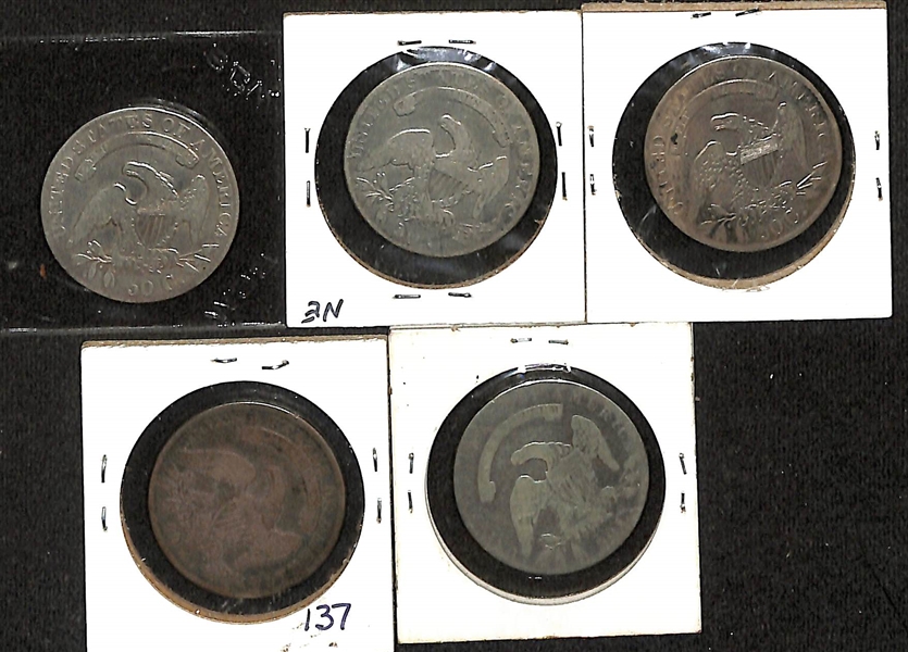 Lot of (5) Capped Bust Silver Half Dollars from 1831 to 1835