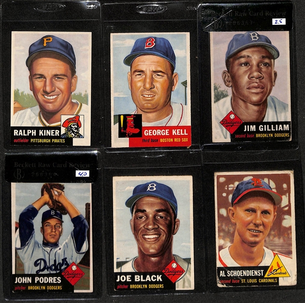 1953 Topps Near Complete Set (270 of 274 Cards - Missing 4 Listed Above) - 4 Beckett Raw Graded Cards w. Yogi Berra BVG 5, and Whitey Ford BVG 3